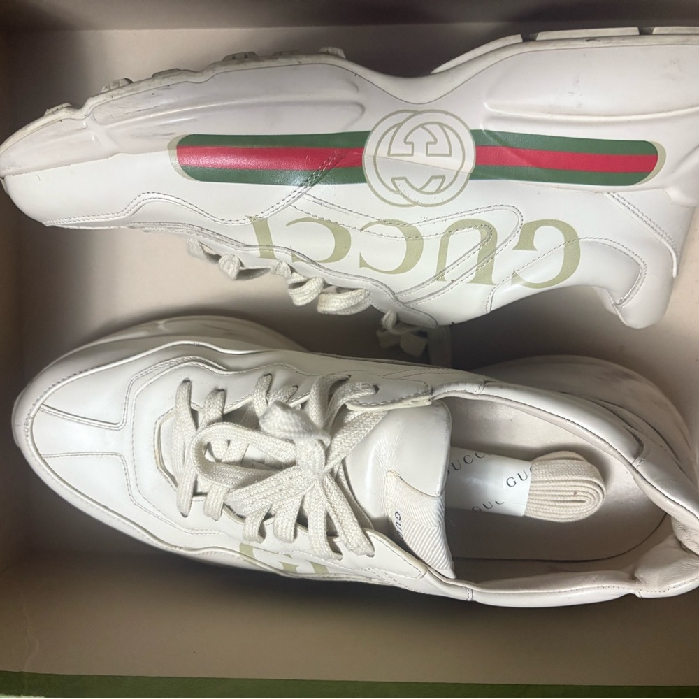 Gucci White Sneakers with Green-Red Stripe